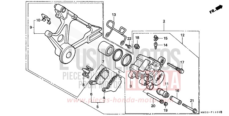 HINTERRAD-BREMSSATTEL (CB750F2) von CB Seven Fifty SCHWARZ (NH1F) von 1992